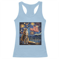Patriotic Starry Night Cat Racerback Tank Top Cat Lover Gift