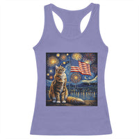 Patriotic Starry Night Cat Racerback Tank Top Cat Lover Gift