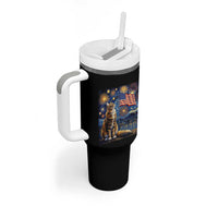 Patriotic Starry Night Cat Tumbler With Handle Cat Lover Gift