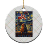 Starry Night Cat Patriotic American Pride Ceramic Ornament