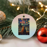 Starry Night Cat Patriotic American Pride Ceramic Ornament
