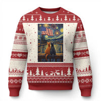Starry Night Cat Patriotic American Pride Ugly Christmas Sweater