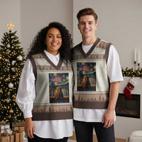 Starry Night Cat Patriotic American Pride V-Neck Knit Sweater Vest