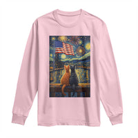 Starry Night Cat Patriotic American Pride Long Sleeve Shirt