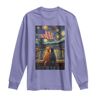 Starry Night Cat Patriotic American Pride Long Sleeve Shirt