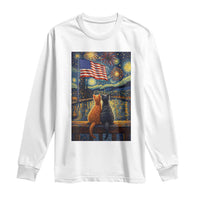Starry Night Cat Patriotic American Pride Long Sleeve Shirt