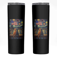 Starry Night Cat Patriotic American Pride Skinny Tumbler