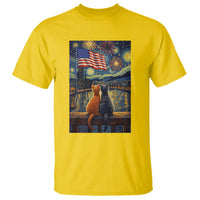 Starry Night Cat Patriotic American Pride T Shirt