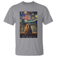 Starry Night Cat Patriotic American Pride T Shirt