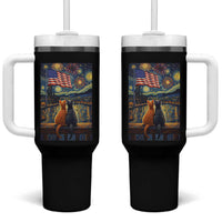 Starry Night Cat Patriotic American Pride Tumbler With Handle