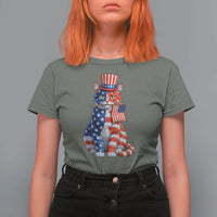 Proud American Cat Lover T Shirt For Women Patriotic Animal Lover Gift