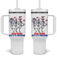 Patriotic Dancing Skeleton Tumbler With Handle Dead Inside But Its Freedom