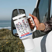 Patriotic Dancing Skeleton Tumbler With Handle Dead Inside But Its Freedom