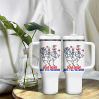 Patriotic Dancing Skeleton Tumbler With Handle Dead Inside But Its Freedom