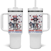 Funny Skeleton Dead Inside But Its Freedom Tumbler With Handle Patriotic Gift