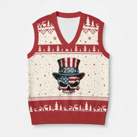 American Flag Skull Patriotic Pride V-Neck Knit Sweater Vest USA 250 Anniversary