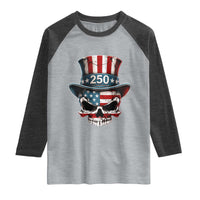 American Flag Skull Patriotic Pride Raglan Shirt USA 250 Anniversary