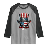 American Flag Skull Patriotic Pride Raglan Shirt USA 250 Anniversary