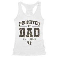 Camouflage Promoted To Dad Est 2026 Racerback Tank Top Camo Pregnancy Announcement Graphic