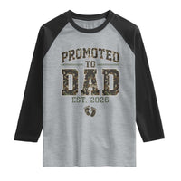Camouflage Promoted To Dad Est 2026 Raglan Shirt Camo Pregnancy Announcement Graphic