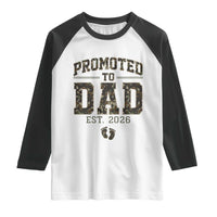 Camouflage Promoted To Dad Est 2026 Raglan Shirt Camo Pregnancy Announcement Graphic