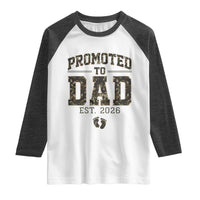 Camouflage Promoted To Dad Est 2026 Raglan Shirt Camo Pregnancy Announcement Graphic