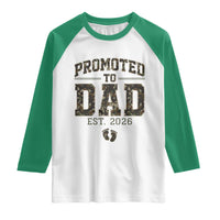Camouflage Promoted To Dad Est 2026 Raglan Shirt Camo Pregnancy Announcement Graphic