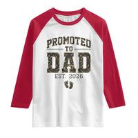 Camouflage Promoted To Dad Est 2026 Raglan Shirt Camo Pregnancy Announcement Graphic