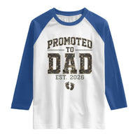 Camouflage Promoted To Dad Est 2026 Raglan Shirt Camo Pregnancy Announcement Graphic
