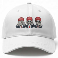 See No Crimes Hear No Truth Speak No Facts Baseball Cap Skeleton Political Satire Graphic