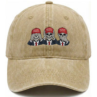 See No Crimes Hear No Truth Speak No Facts Washed Cotton Baseball Cap Skeleton Political Satire Graphic