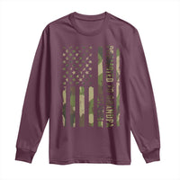 Promoted To Grandpa Est 2026 Patriotic American Flag Camo Long Sleeve Shirt