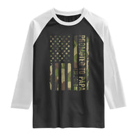 Promoted To Papa Est 2026 American Flag Camo Raglan Shirt Patriotic New Papa
