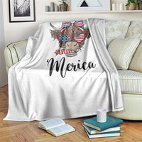 Patriotic Highland Cow Throw Blanket Merica USA Flag Farmer Gift