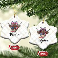 Patriotic Highland Cow Ceramic Ornament Merica USA Flag Farmer Gift