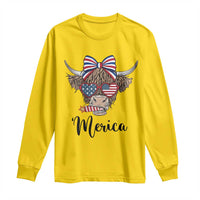 Patriotic Highland Cow Long Sleeve Shirt Merica USA Flag Farmer Gift
