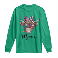 Patriotic Highland Cow Long Sleeve Shirt Merica USA Flag Farmer Gift