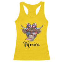 Patriotic Highland Cow Racerback Tank Top Merica USA Flag Farmer Gift