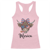 Patriotic Highland Cow Racerback Tank Top Merica USA Flag Farmer Gift