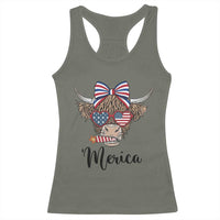 Patriotic Highland Cow Racerback Tank Top Merica USA Flag Farmer Gift