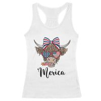 Patriotic Highland Cow Racerback Tank Top Merica USA Flag Farmer Gift