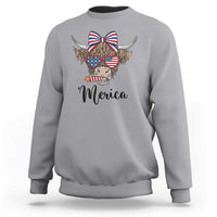 Patriotic Highland Cow Sweatshirt Merica USA Flag Farmer Gift