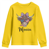 Patriotic Highland Cow Youth Sweatshirt Merica USA Flag Farmer Gift