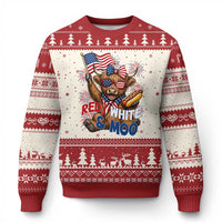 Striped Highland Cow 4th Of July Ugly Christmas Sweater Red White And Moo