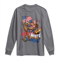 Striped Highland Cow 4th Of July Long Sleeve Shirt Red White And Moo