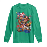 Striped Highland Cow 4th Of July Long Sleeve Shirt Red White And Moo