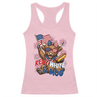 Striped Highland Cow 4th Of July Racerback Tank Top Red White And Moo