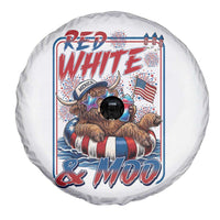 Funny Highland Cow Pool Party 4th Of July Spare Tire Cover Red White And Moo