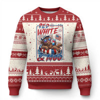 Funny Highland Cow Pool Party 4th Of July Ugly Christmas Sweater Red White And Moo