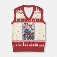Funny Highland Cow Pool Party 4th Of July V-Neck Knit Sweater Vest Red White And Moo